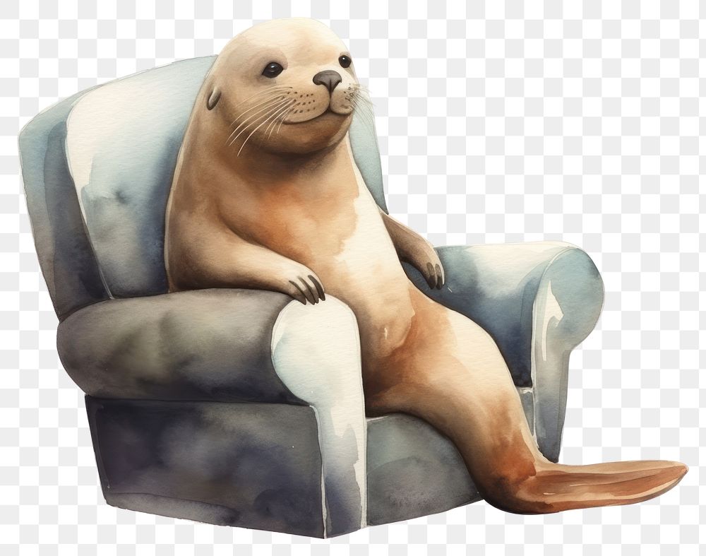 PNG Sea lion wear sweather animal chair furniture. AI generated Image by rawpixel.