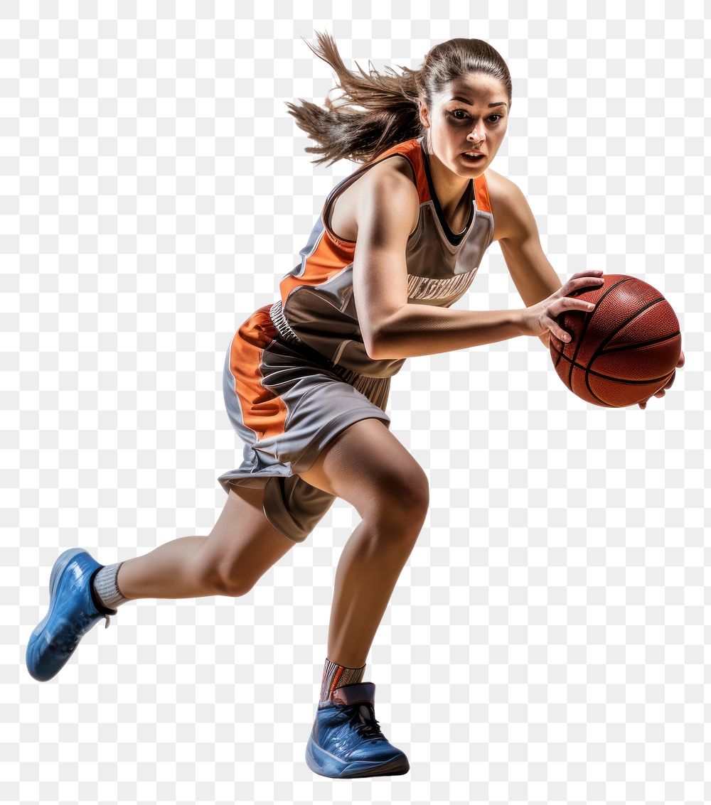 PNG  Female basketball player sports motion white background. AI generated Image by rawpixel.