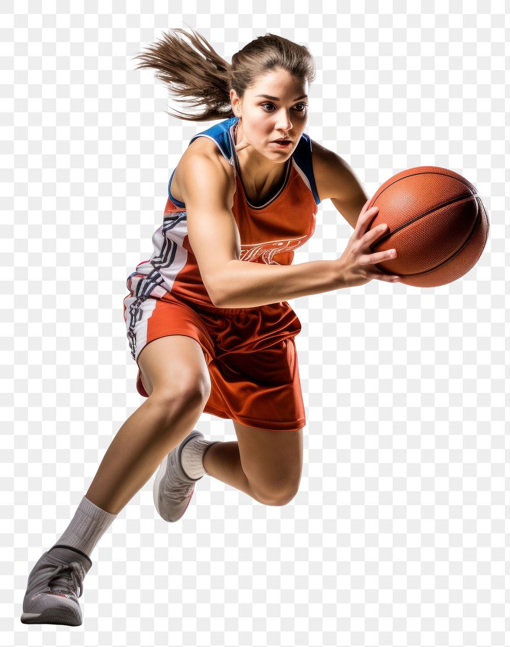 PNG  Female basketball player motion sports white background