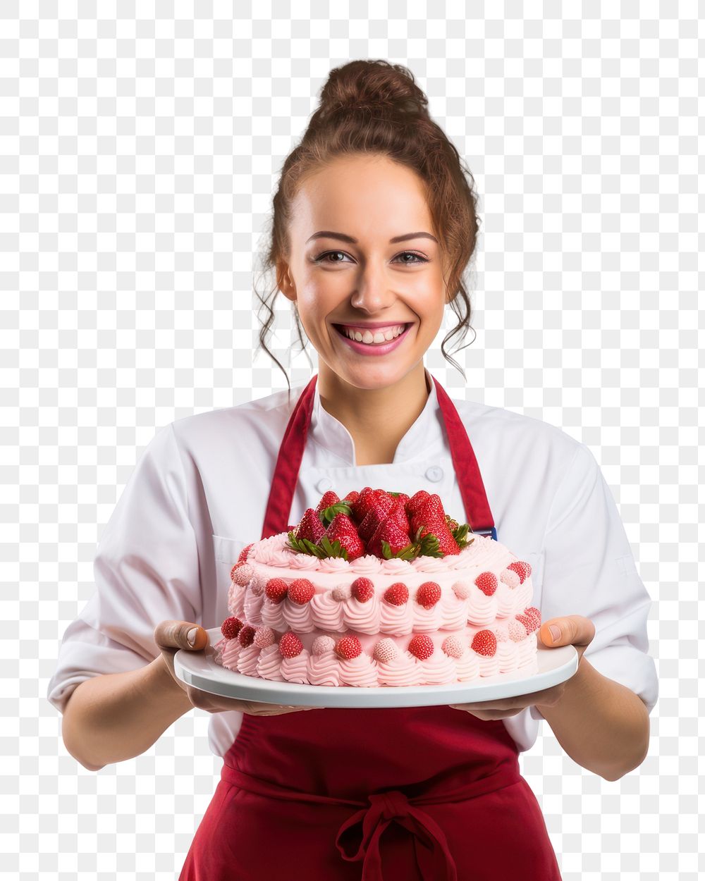 PNG Smiling female cake strawberry dessert. 