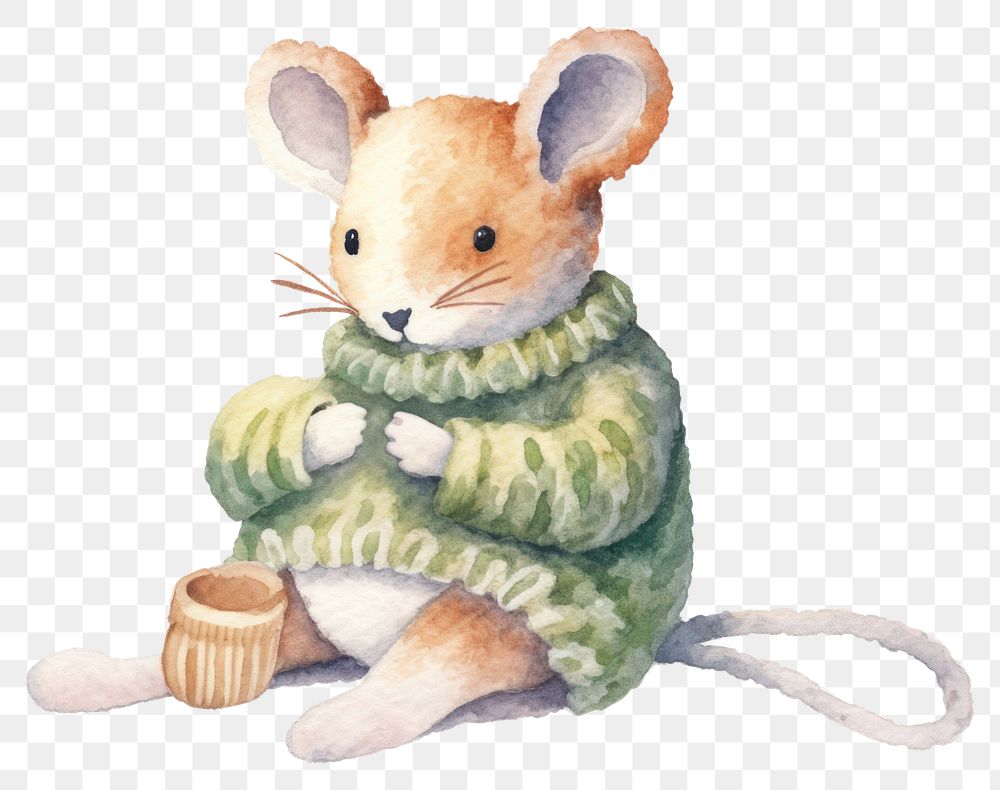 PNG Mouse knitting a sock animal cartoon rodent. 