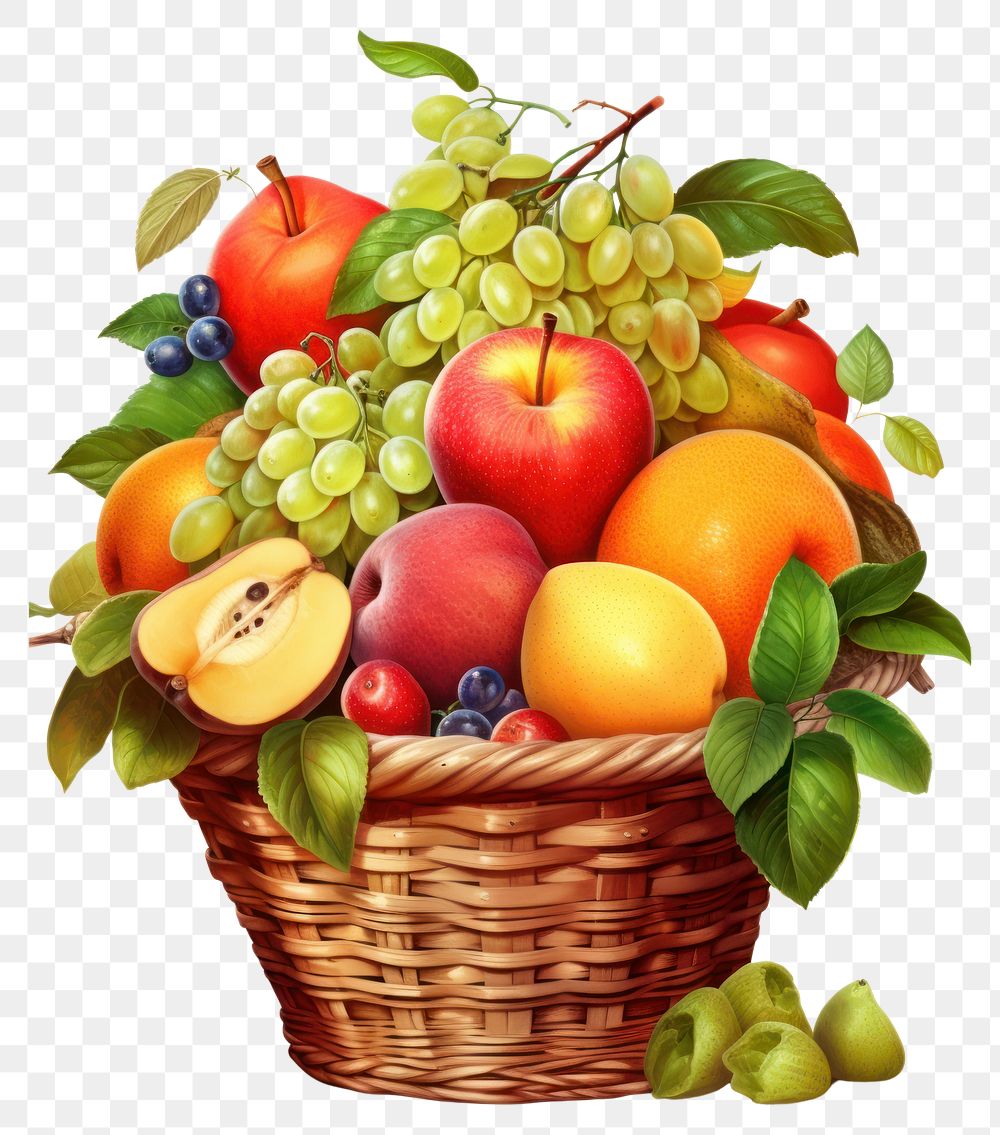 PNG Basket fruit apple plant. 