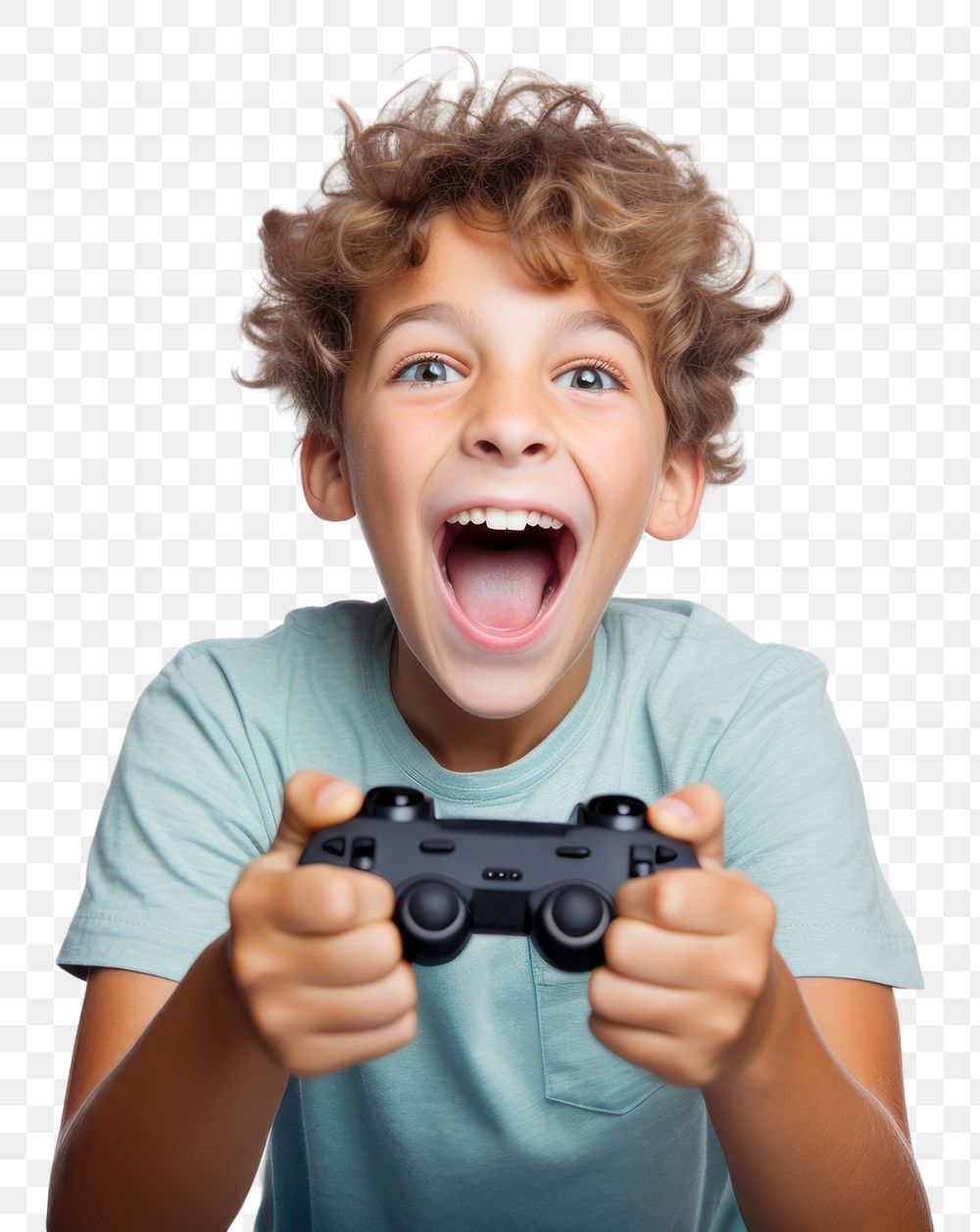 PNG  A boy having fun playing video game shouting photo joy. 