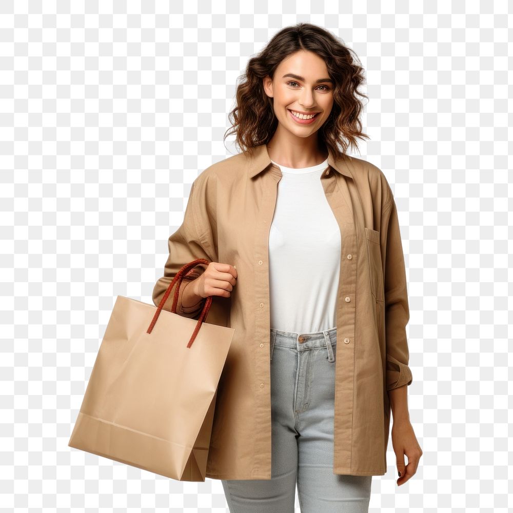 PNG A Full body side view happy young woman bag overcoat shopping. AI generated Image by rawpixel.
