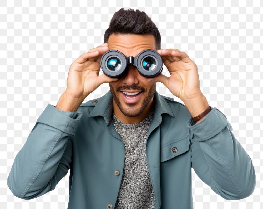PNG A young handsome man holding binoculars person adult photo. AI generated Image by rawpixel.