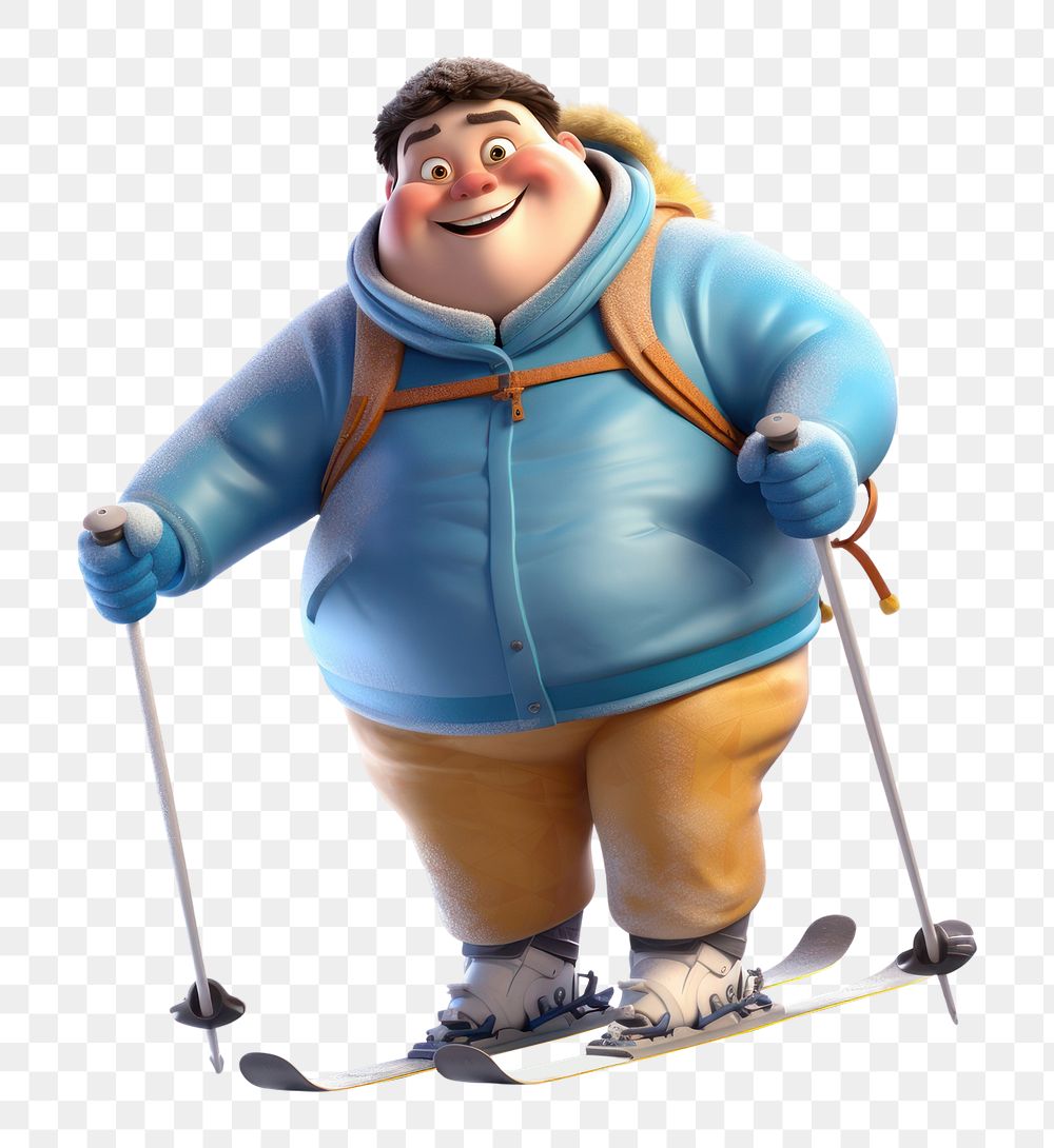 PNG Chubby man play skiing cartoon sports snow. AI generated Image by rawpixel.