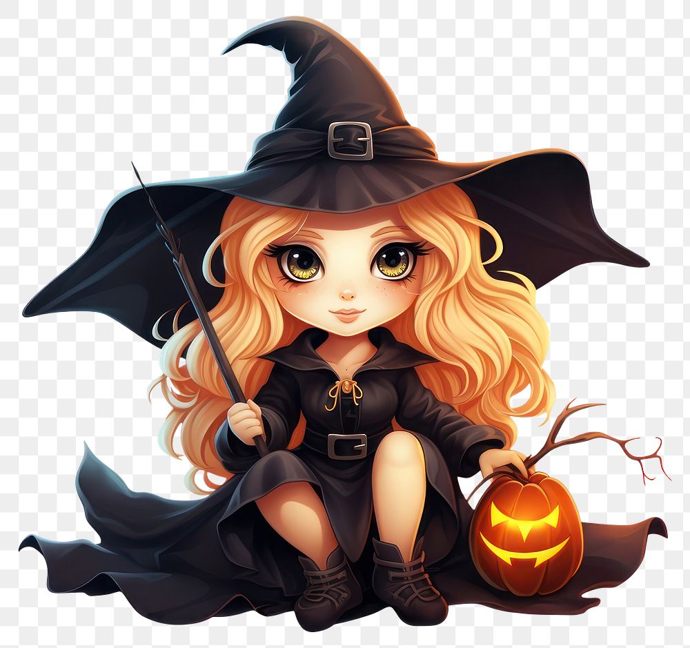 PNG  Witch halloween anthropomorphic jack-o'-lantern. AI generated Image by rawpixel.