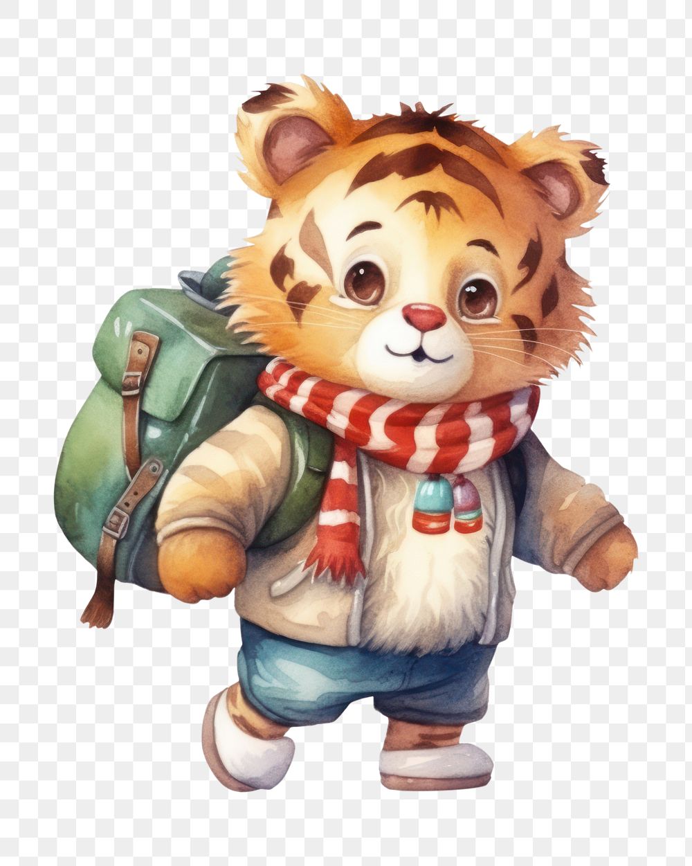 PNG Tiger carrying school bag toy white background representation. AI generated Image by rawpixel.