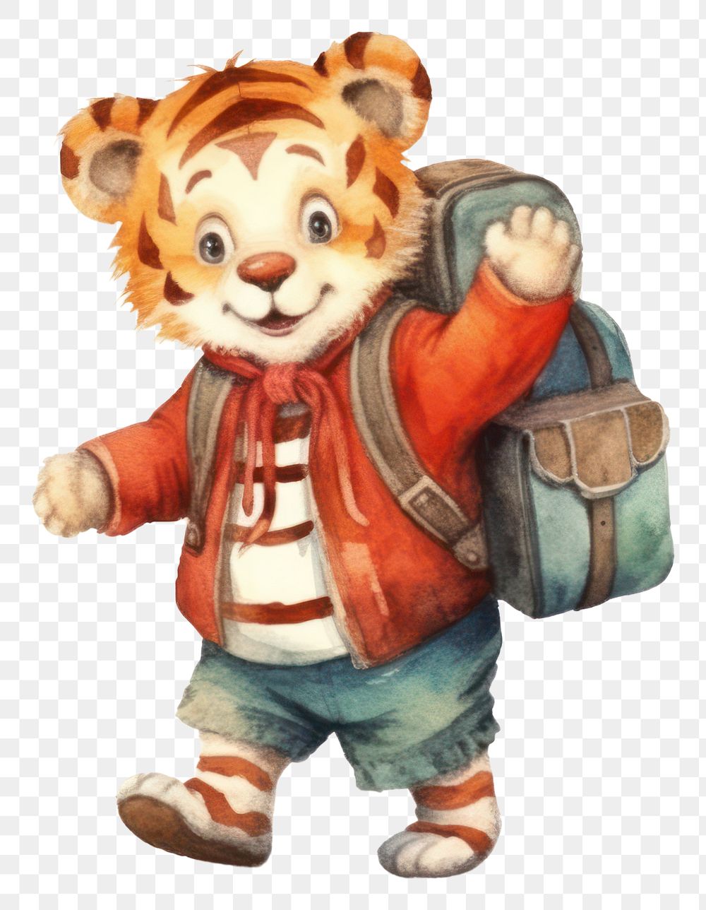 PNG Tiger carrying school bag white background representation accessories. 