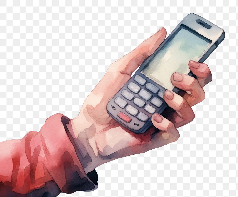 PNG Hand hold moblie phone electronics calculator technology. AI generated Image by rawpixel.