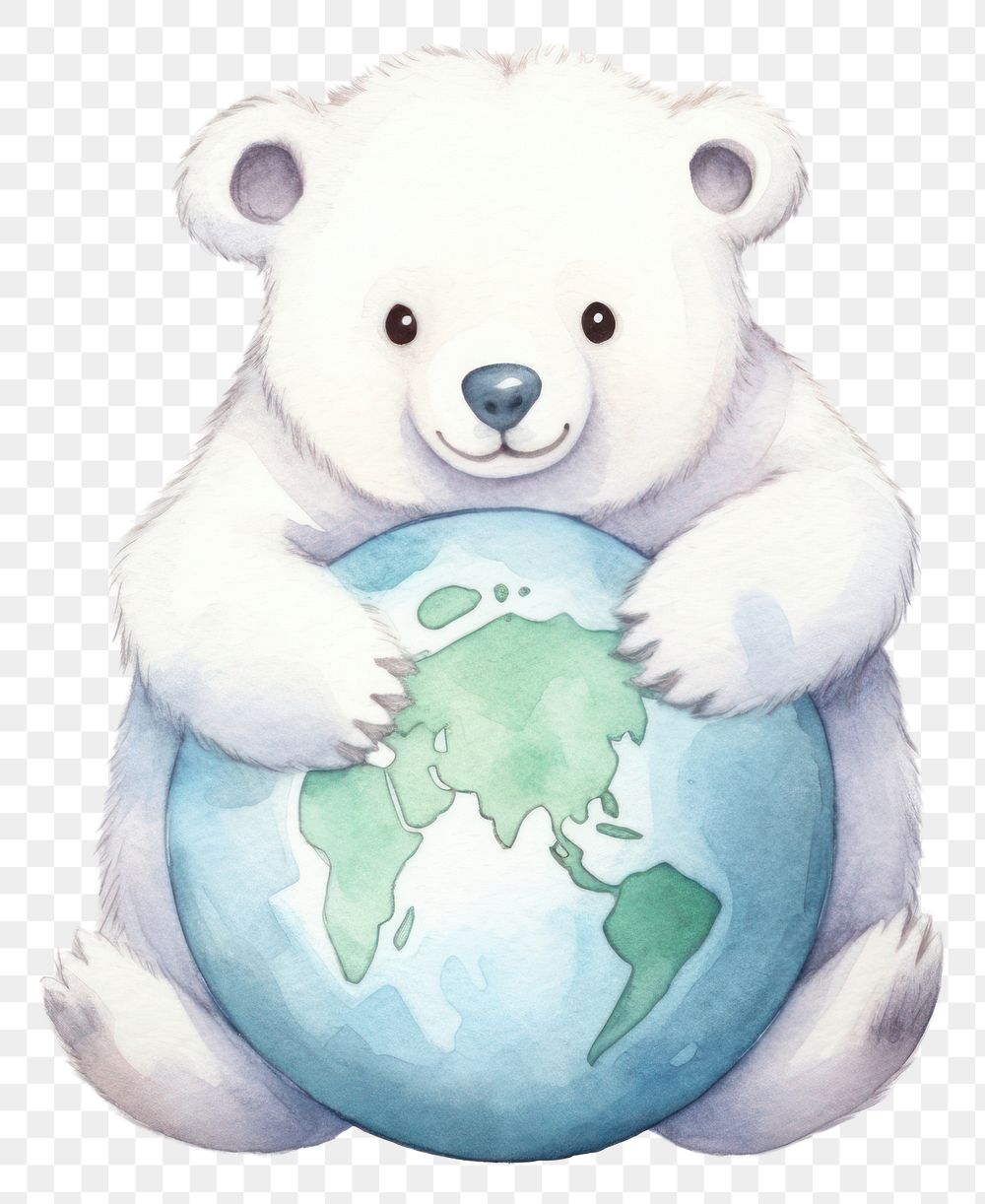 PNG Polar bear hugs a globe animal cute toy. AI generated Image by rawpixel.