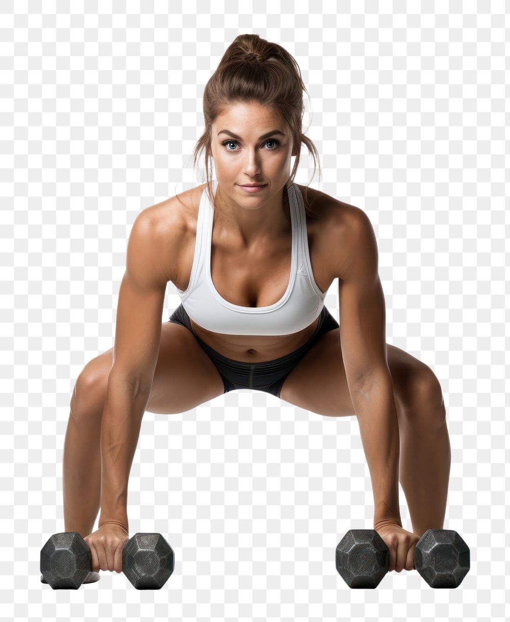 PNG  Crouching dumbbell sports white background. AI generated Image by rawpixel.