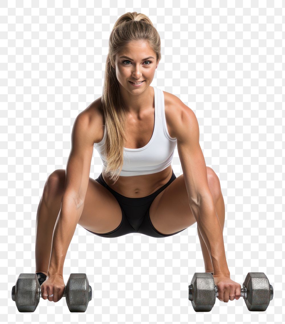 PNG  Crouching dumbbell sports adult. AI generated Image by rawpixel.
