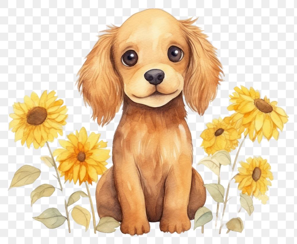 PNG Dog animal flower sunflower. AI generated Image by rawpixel.