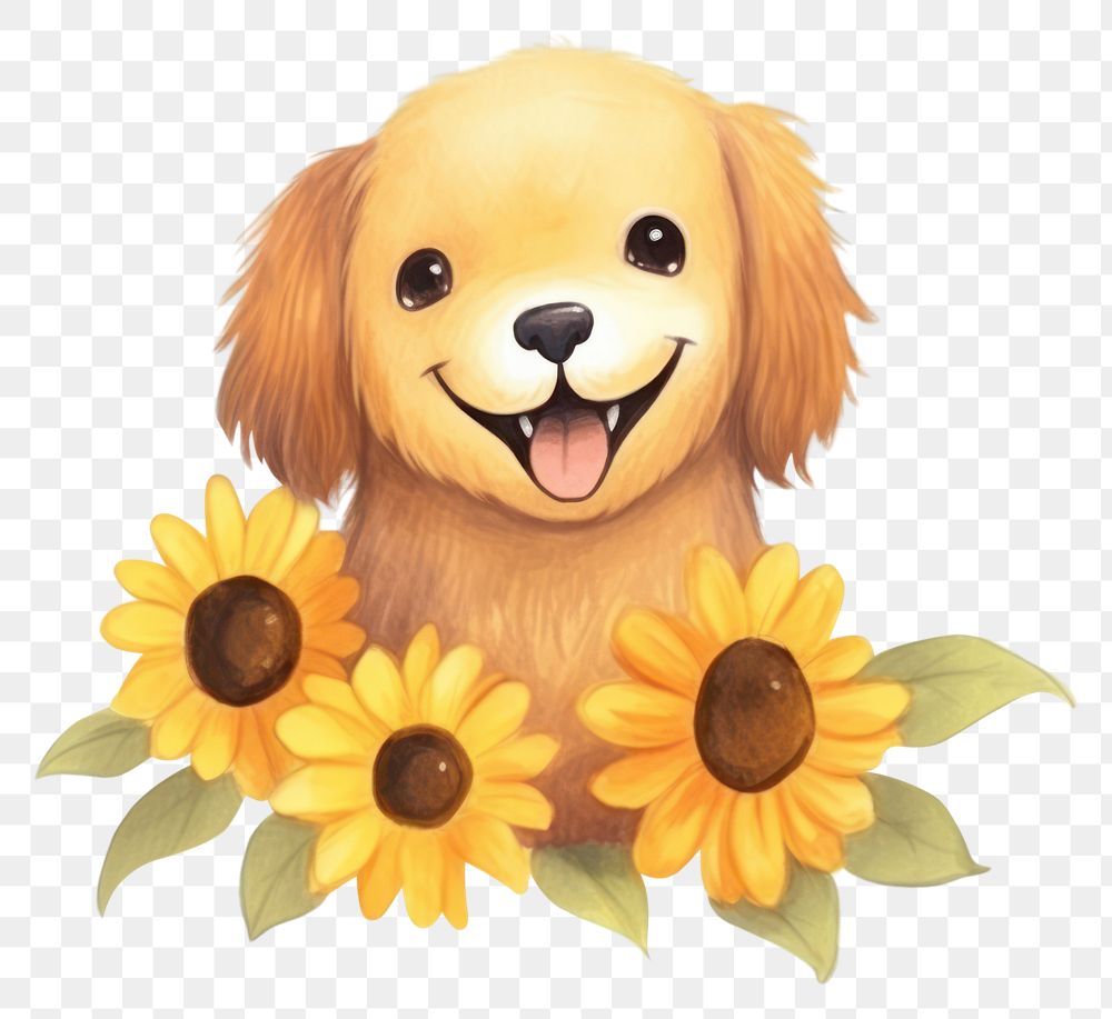 PNG Dog animal flower sunflower. AI generated Image by rawpixel.