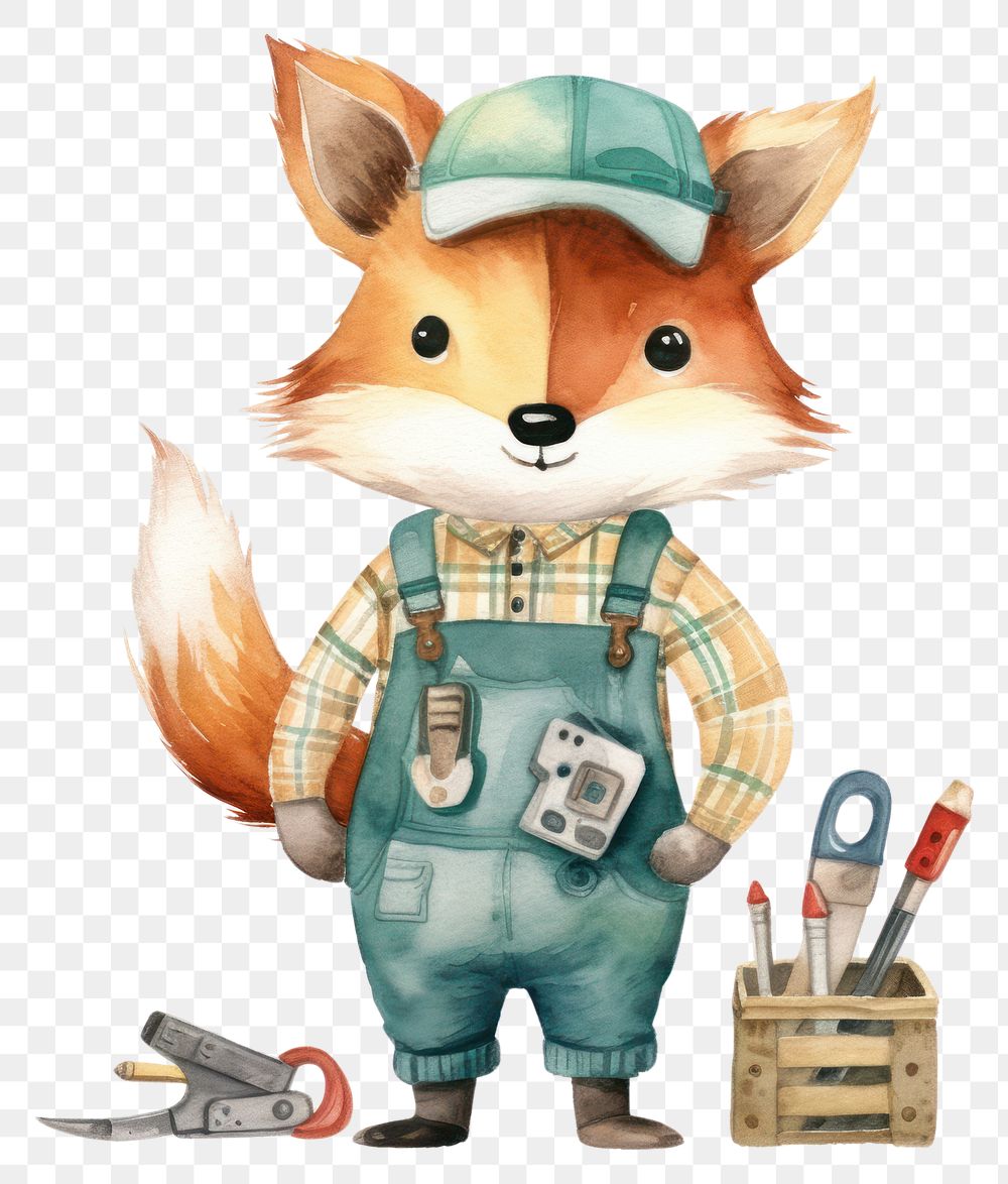 PNG Carpenter tools cartoon cute fox. AI generated Image by rawpixel.
