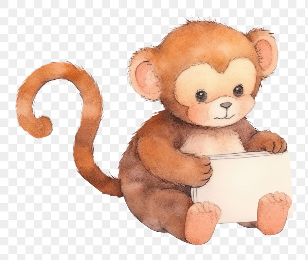 PNG Two monkeys playing a social media device animal cartoon drawing. 