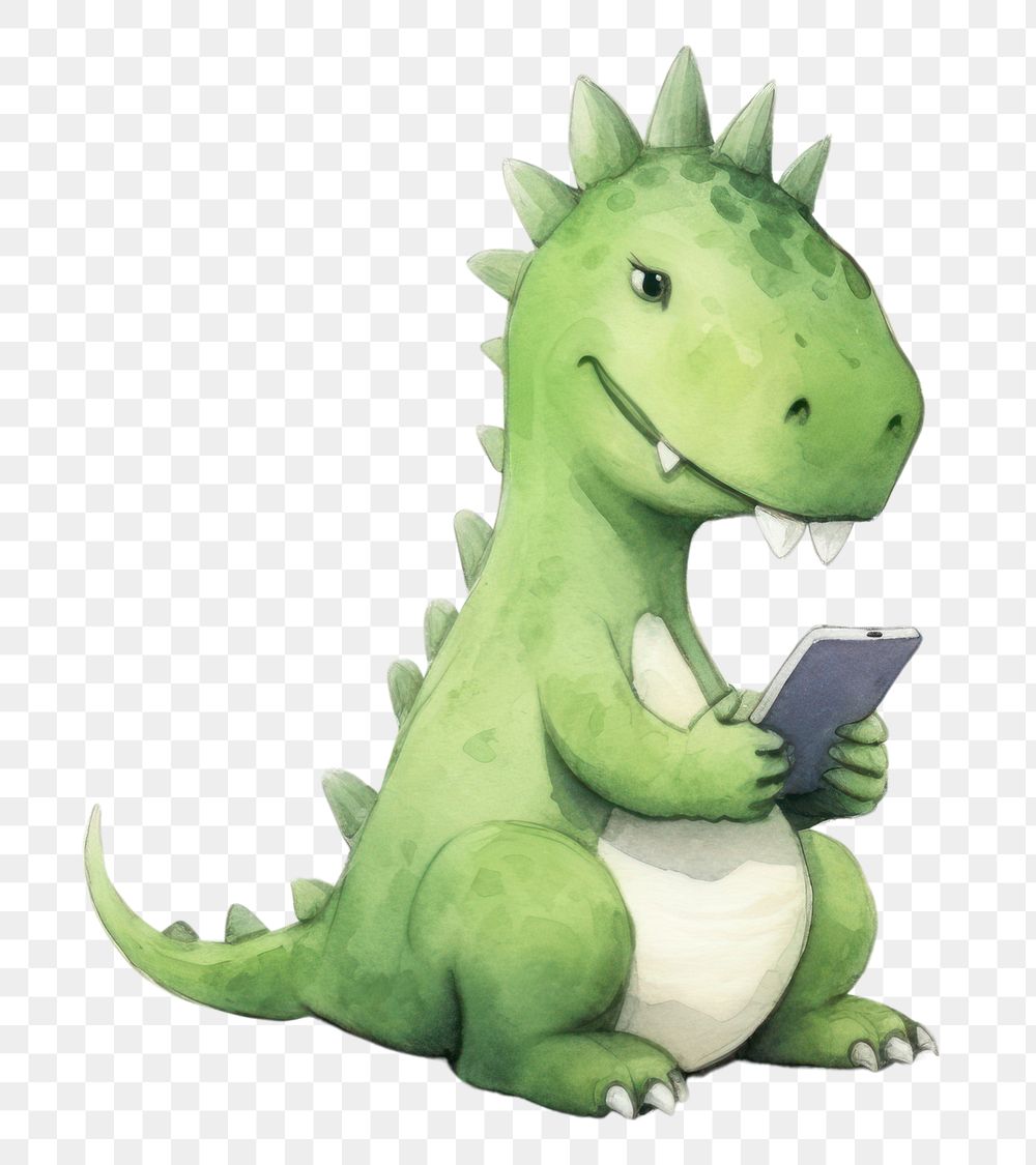 PNG Two dinosaurs playing a social media device animal reptile cute. 