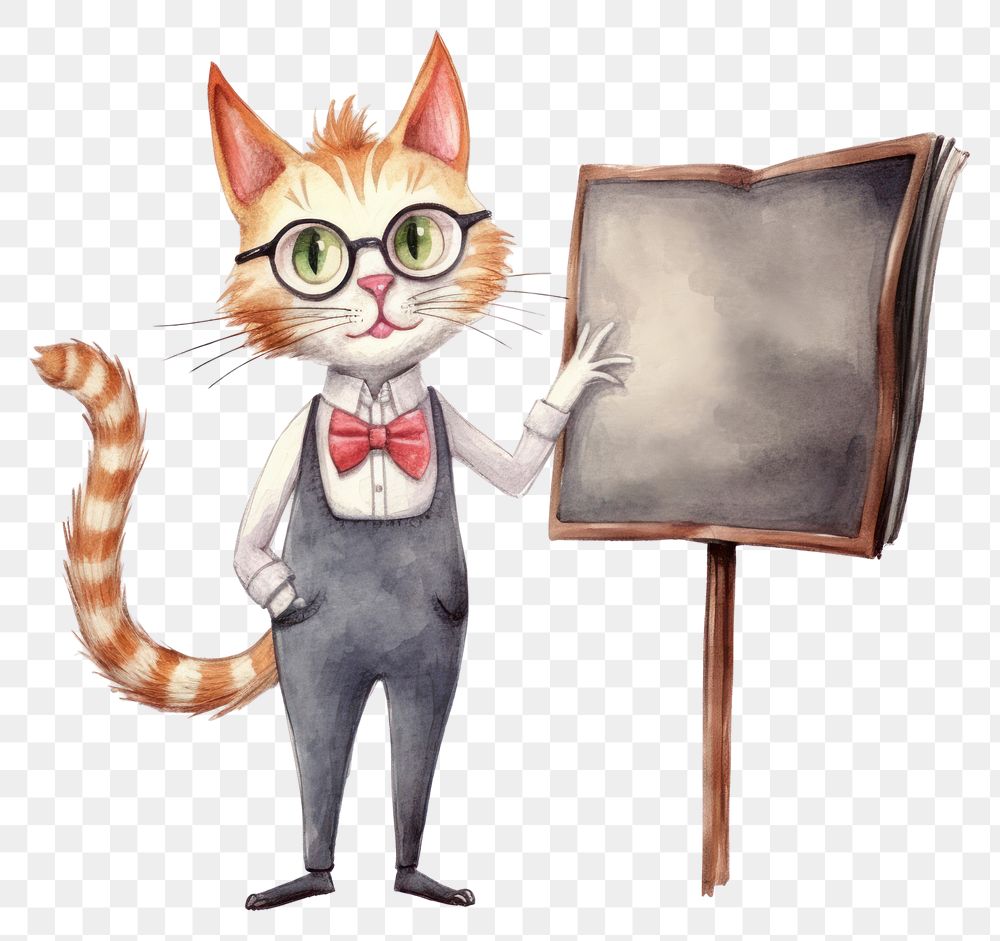 PNG Cat blackboard cartoon mammal. AI generated Image by rawpixel.
