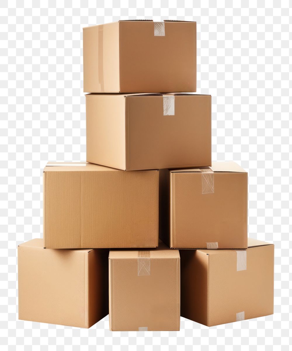 PNG Stacked moving boxes cardboard carton white background. AI generated Image by rawpixel.