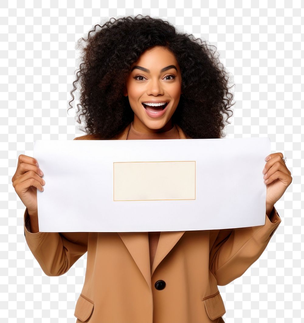 PNG  Woman holding a Sale banner adult happy text. AI generated Image by rawpixel.