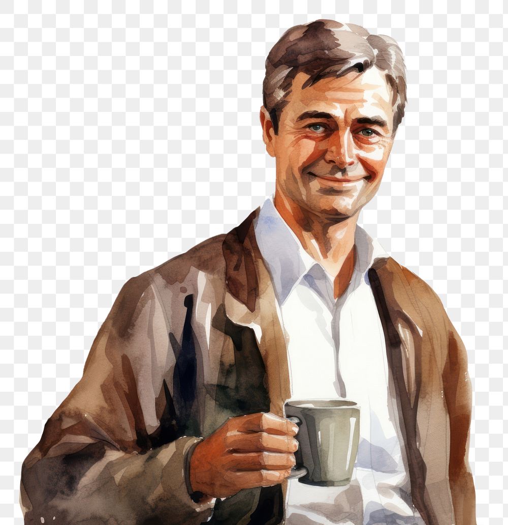 PNG Middle-aged model coffee drinking portrait. 