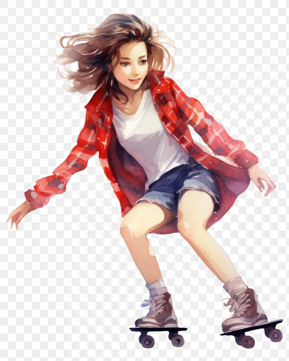 PNG Young woman skating skateboard footwear portrait. AI generated Image by rawpixel.