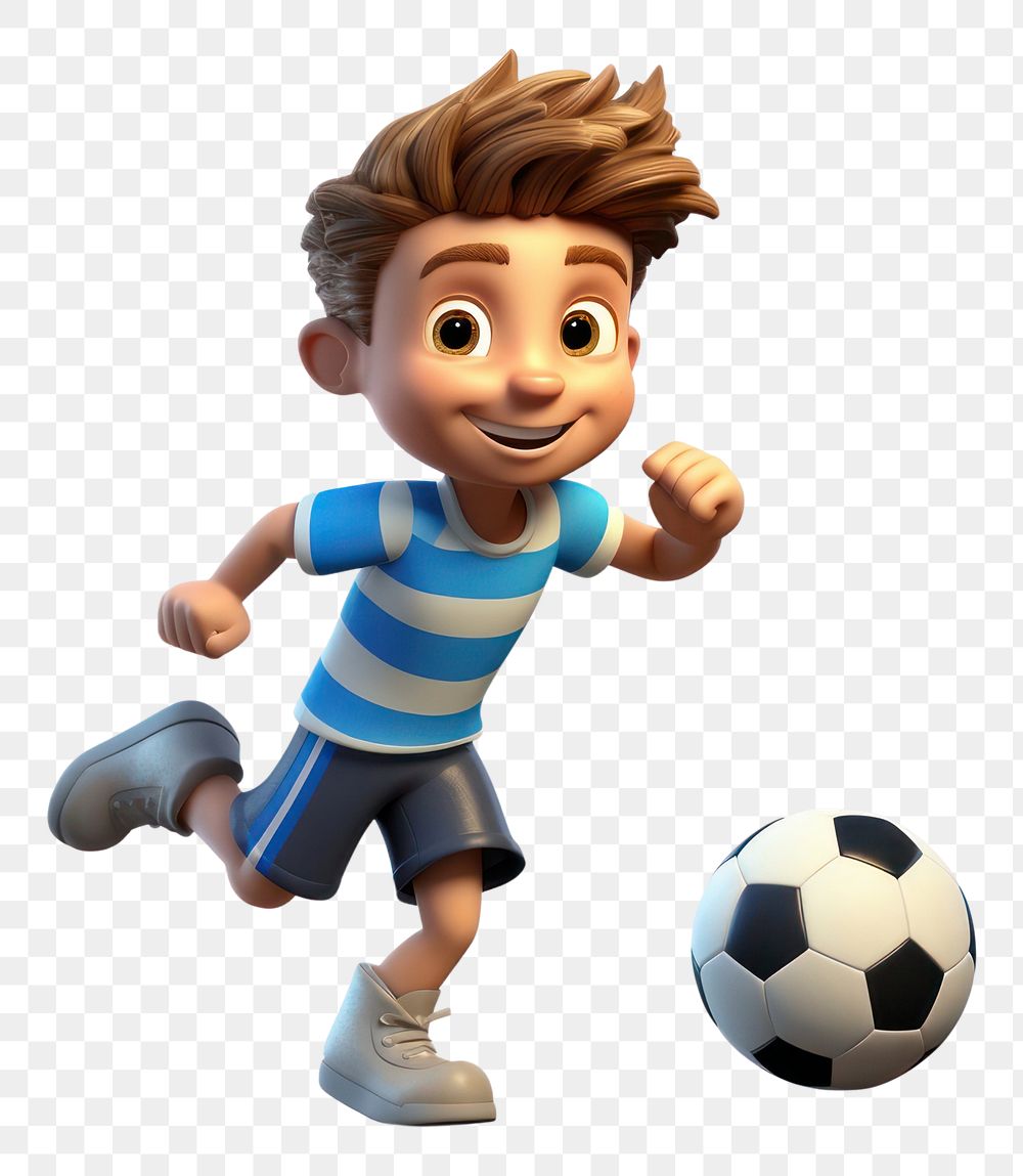 PNG Boy playing football sports cartoon white background determination. 