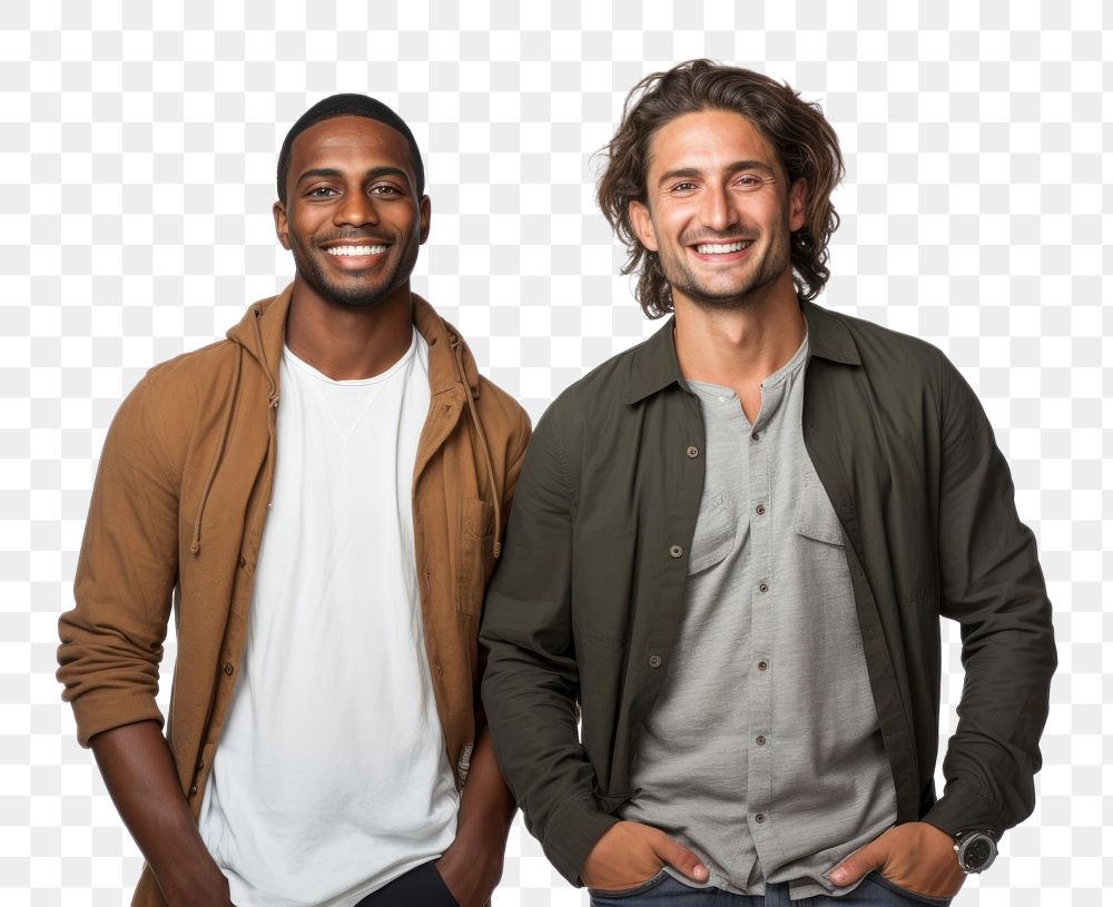 PNG Two multiethnic friends smile adult white background. AI generated Image by rawpixel.