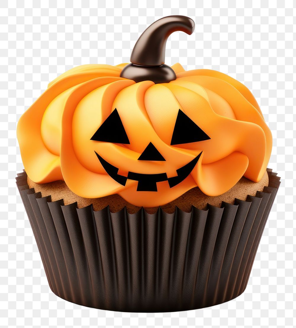 PNG 3d cupcake orange pumpkin halloween dessert muffin food. AI generated Image by rawpixel.