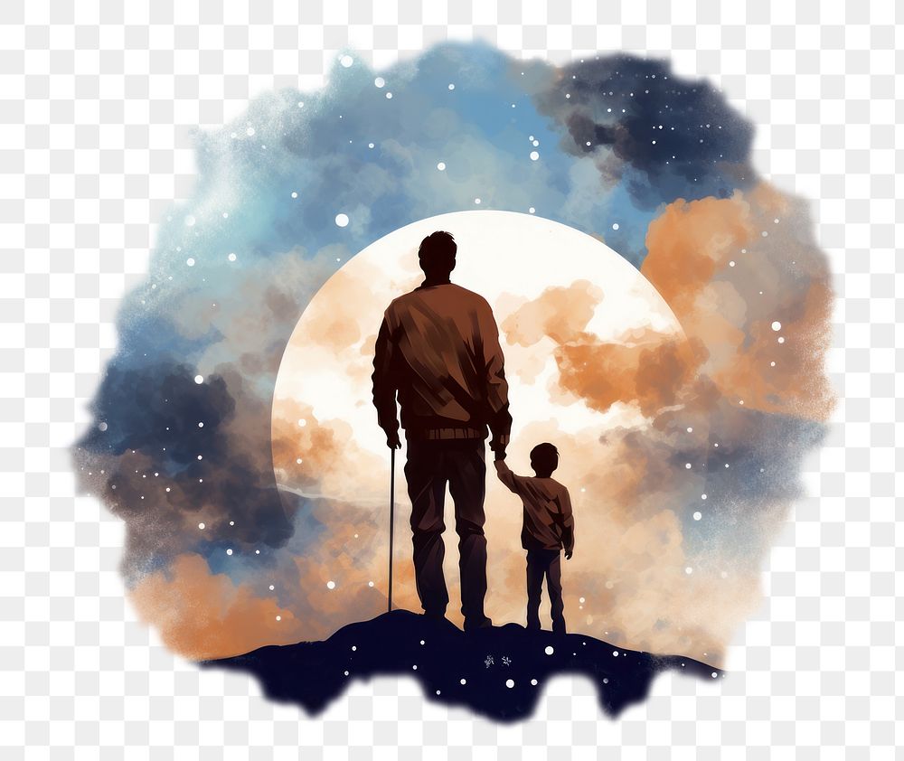 PNG  Silhouette father night adult. AI generated Image by rawpixel.