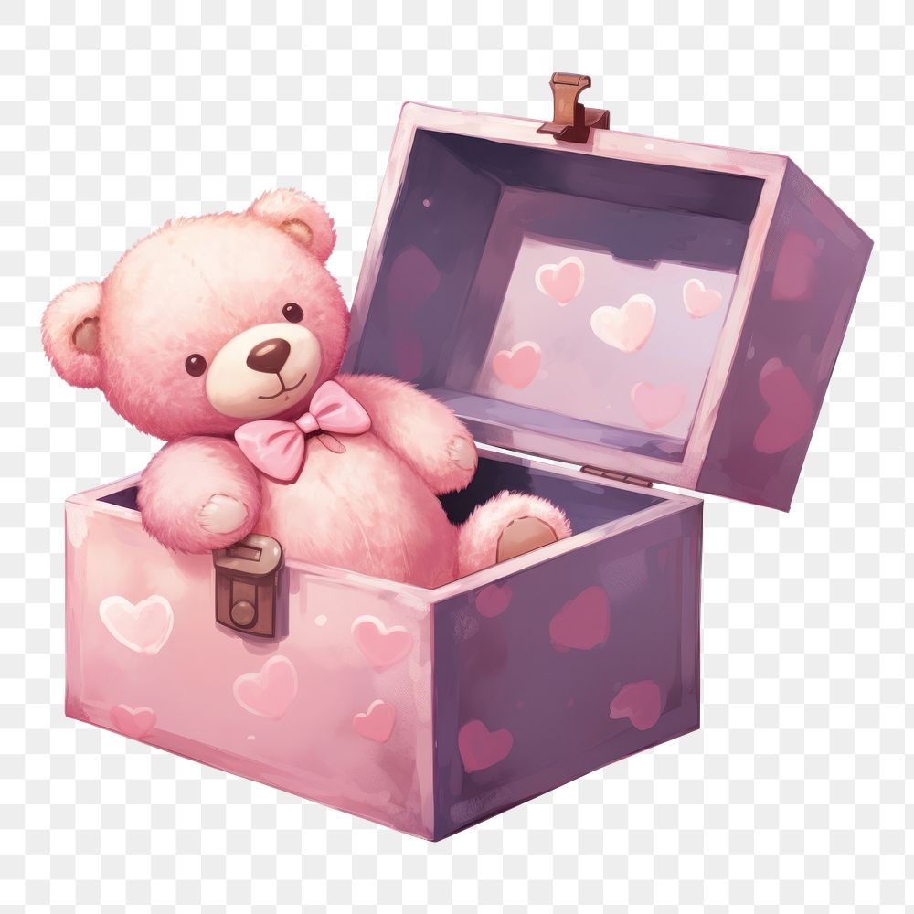PNG  Teddy bear box pink toy. AI generated Image by rawpixel.