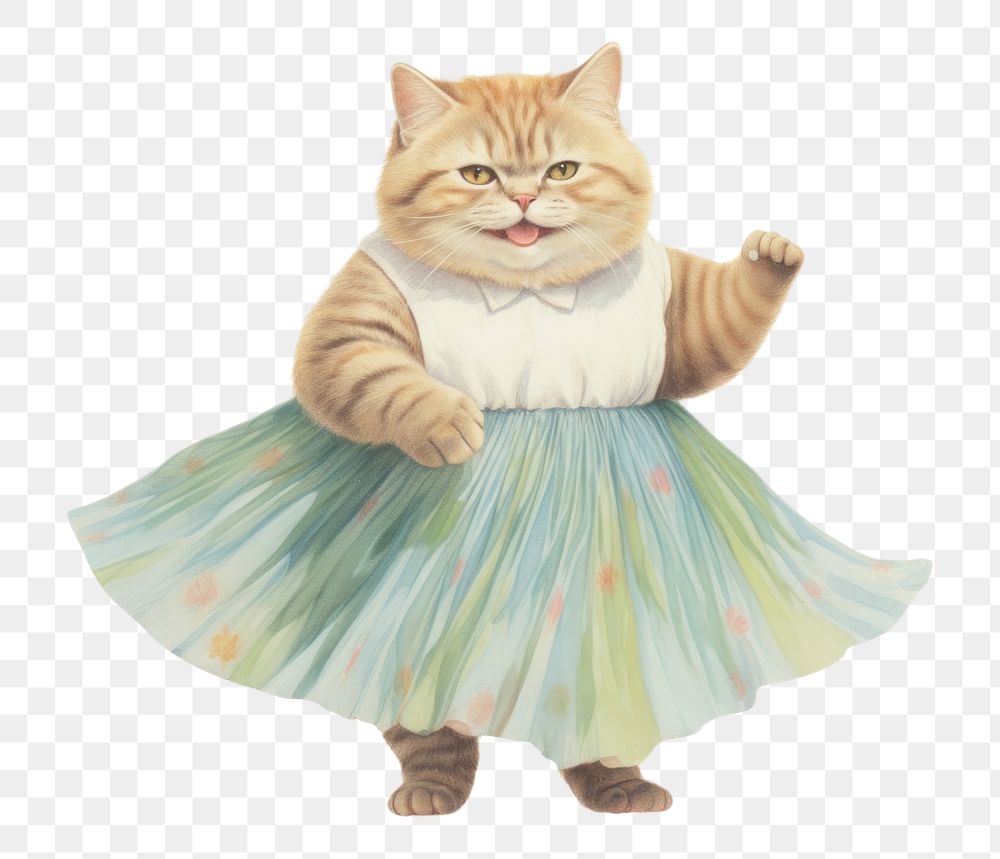 PNG  Cat womant skirt drawing animal. AI generated Image by rawpixel.