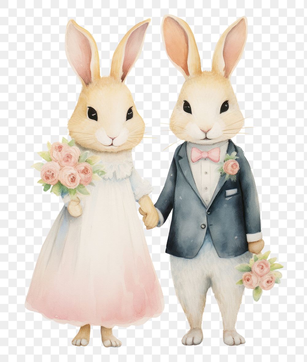 PNG  Couple rabbit costumes wedding dress drawing animal mammal. AI generated Image by rawpixel.