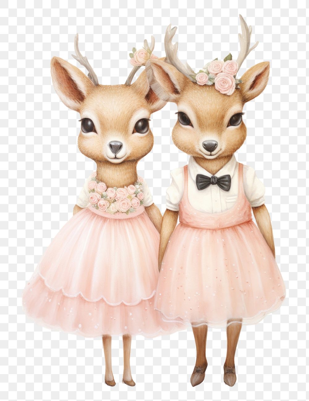 PNG  Couple deer costumes wedding dress figurine drawing mammal. 
