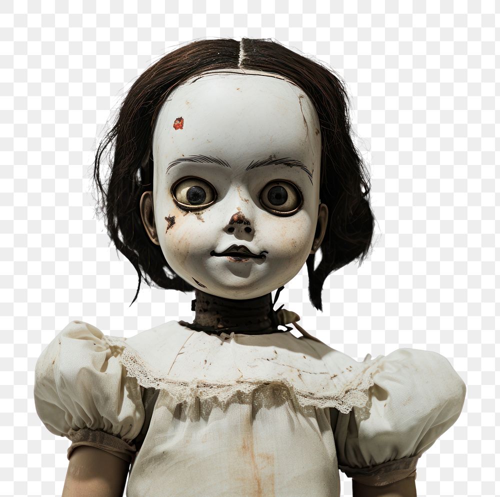 PNG  Creepy doll toy white background. 