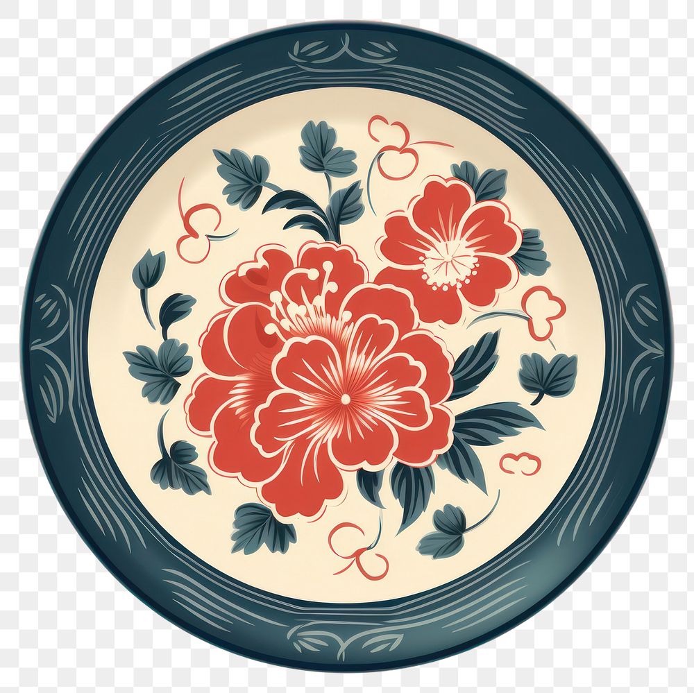 PNG Porcelain platter pattern flower. AI generated Image by rawpixel.