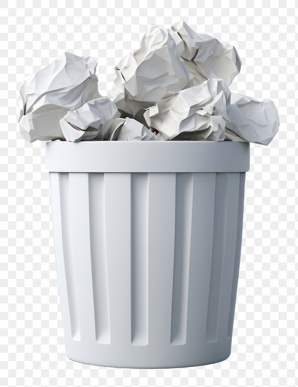 PNG white garbage bin with crumpled paper. AI generated image by rawpixel.