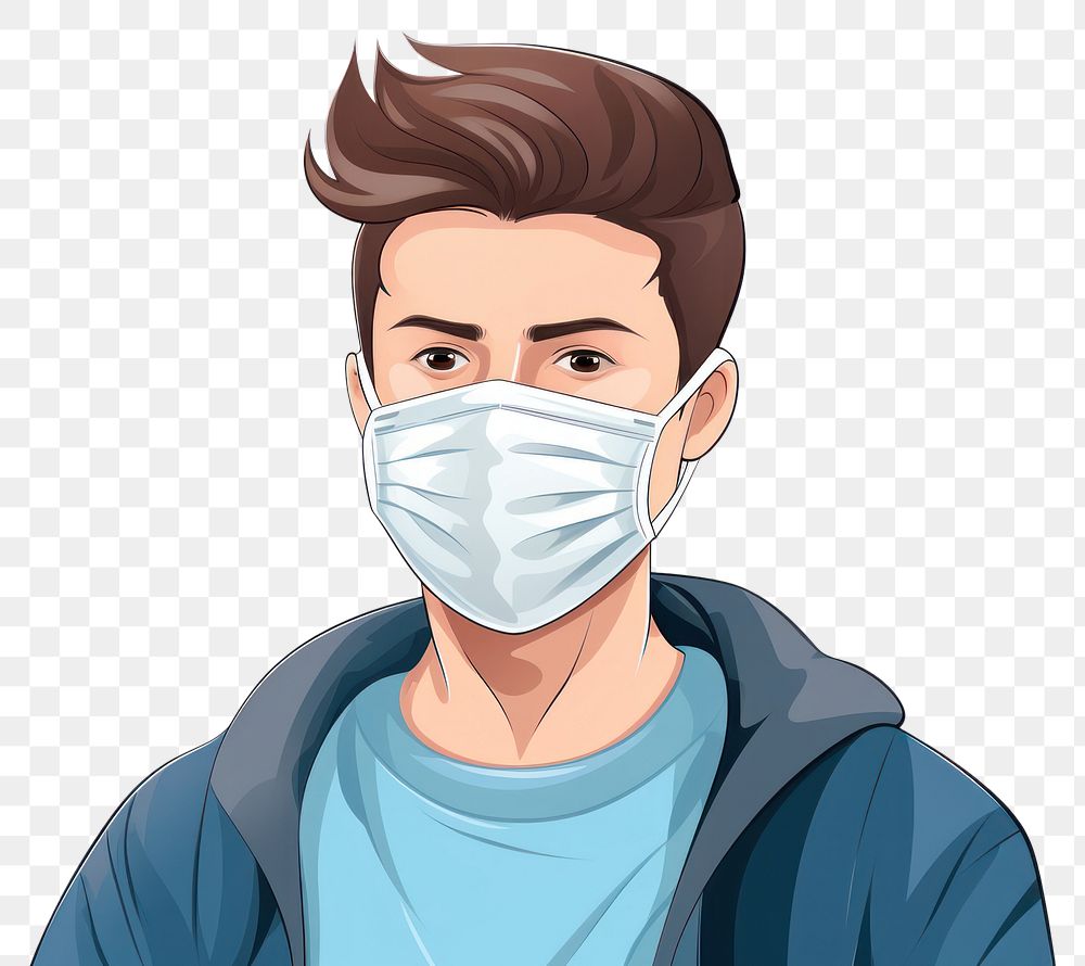 PNG Medical mask cartoon adult man. AI generated Image by rawpixel.