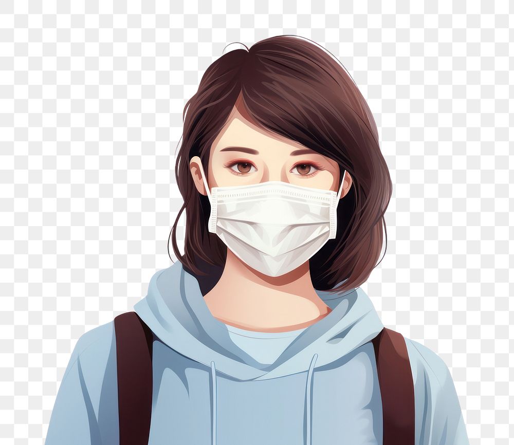 PNG Medical mask cartoon adult woman. AI generated Image by rawpixel.