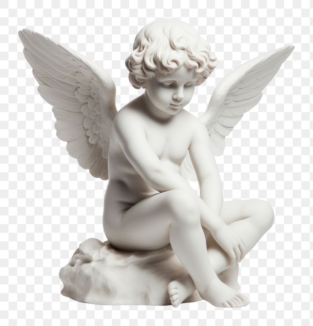 PNG Sculpture Angelic cupid angel figurine white. 