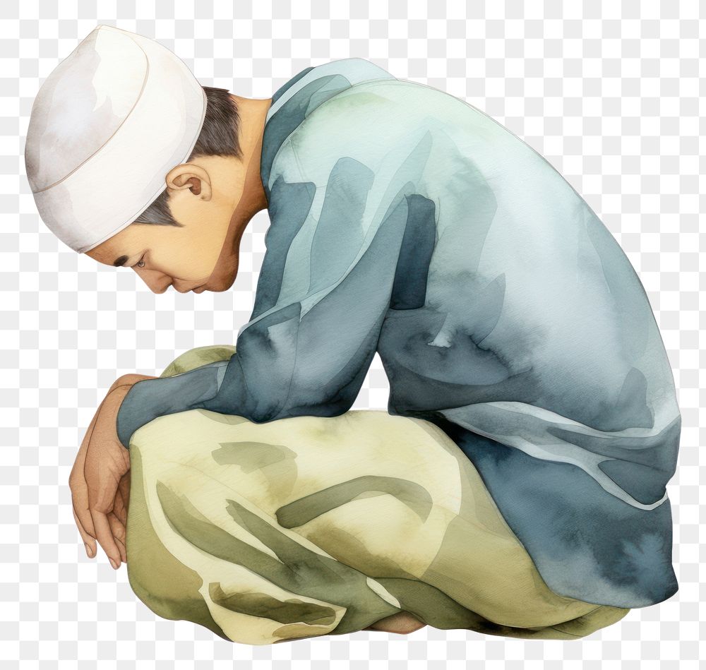 PNG Asian Muslim praying adult white background relaxation. AI generated Image by rawpixel.