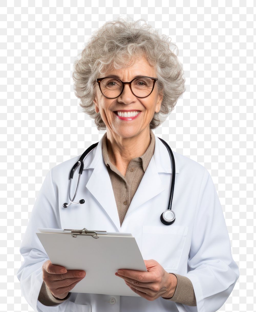PNG Senior woman doctor glasses adult white background. AI generated Image by rawpixel.