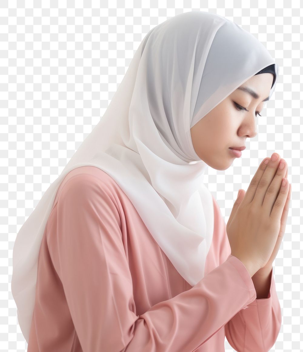 PNG Asian Muslim praying adult contemplation spirituality. 