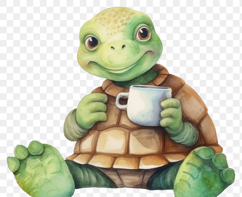 PNG Tortoise holding coffee characters animal wildlife tortoise. AI generated Image by rawpixel.