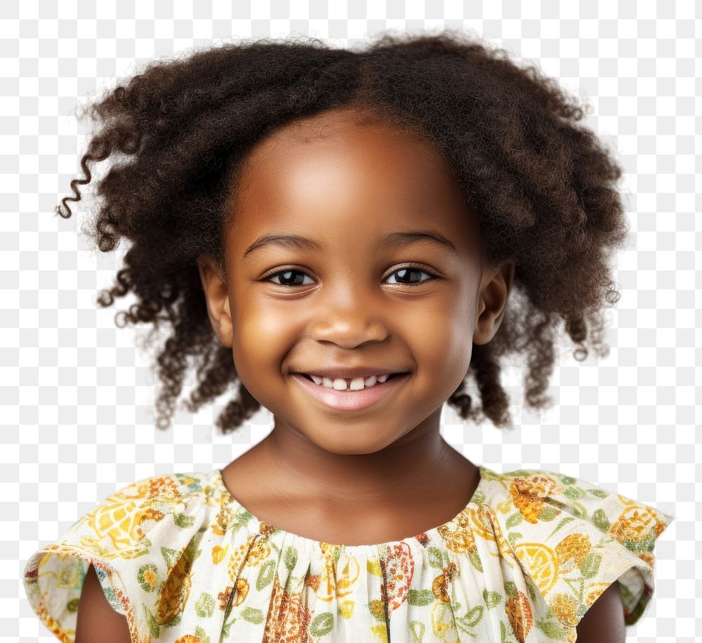 PNG  African little girl portrait smiling child. AI generated Image by rawpixel.