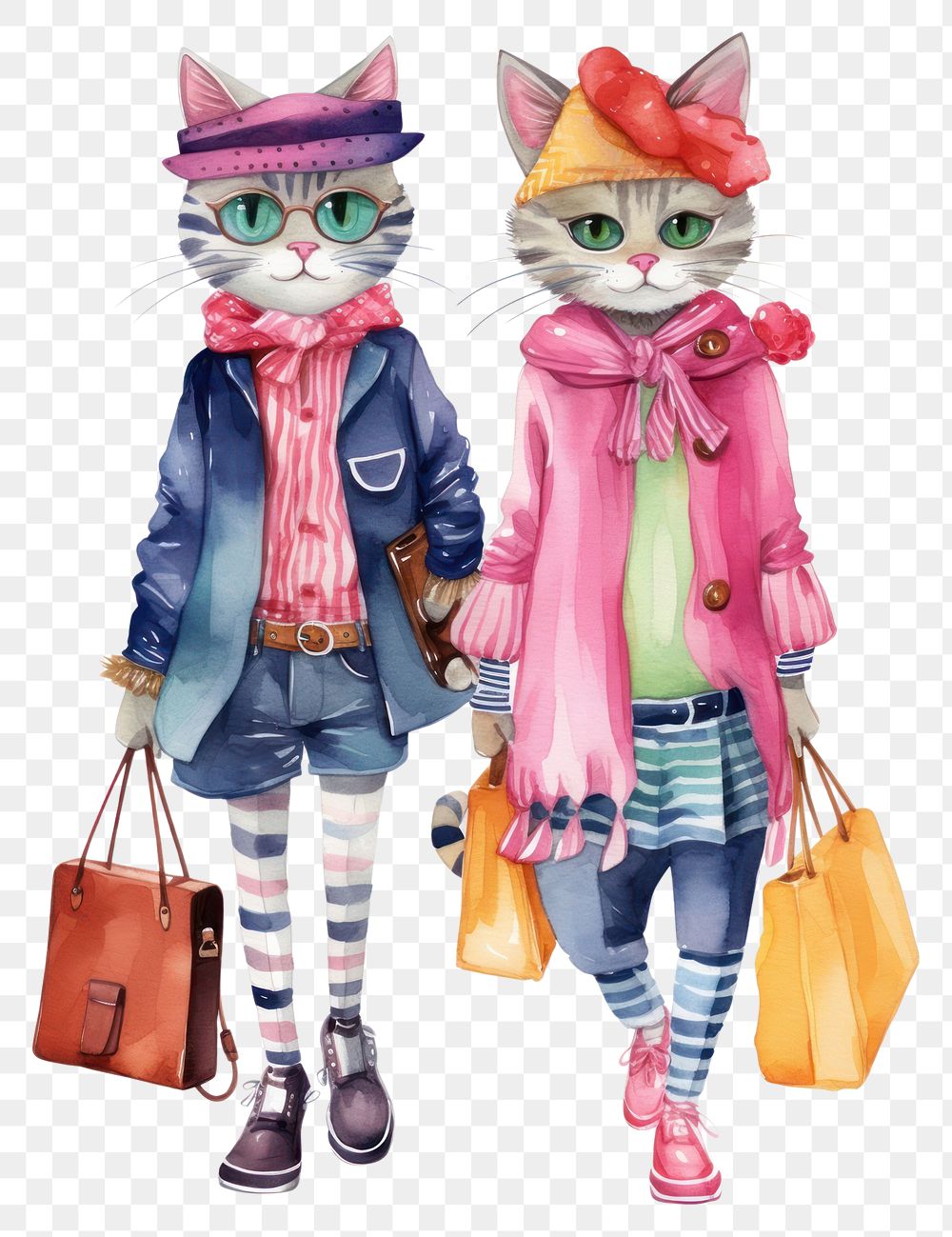 PNG Cat fashionista handbag representation togetherness. AI generated Image by rawpixel.