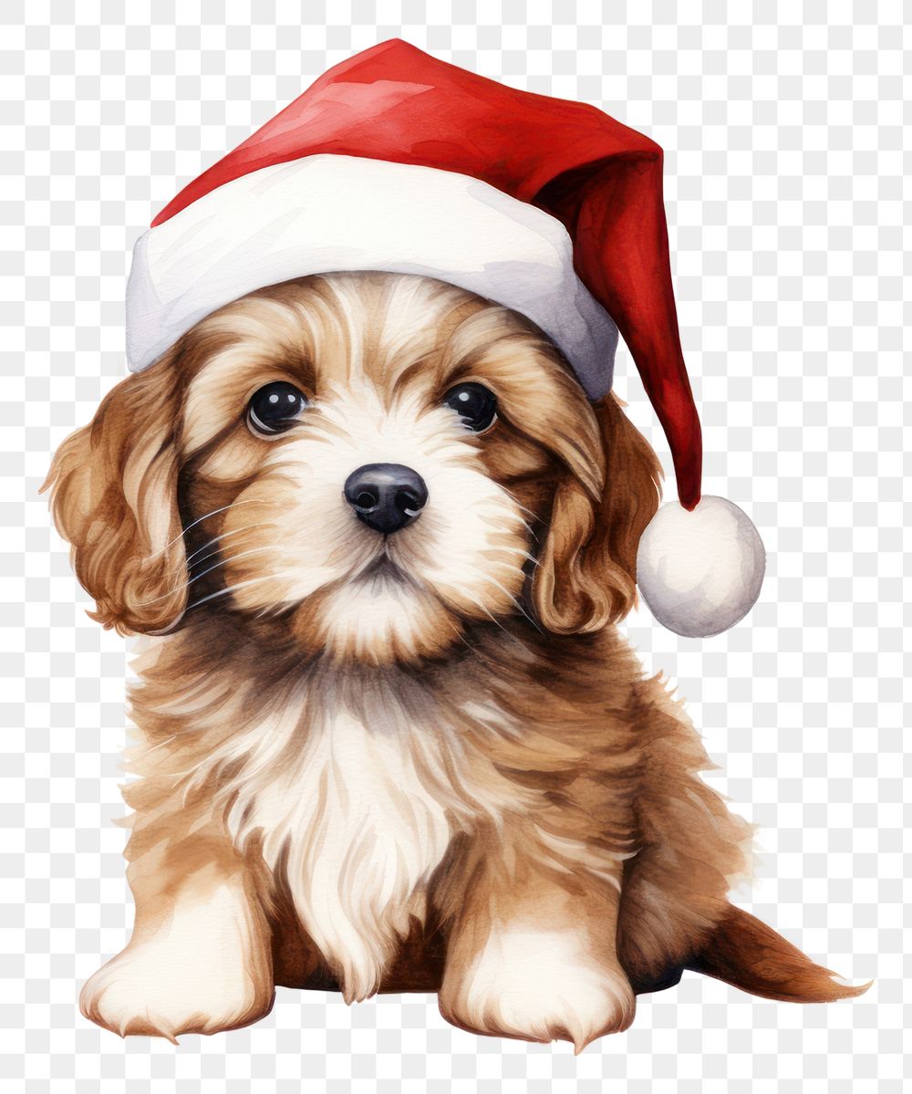 PNG Puppy wearing Santa hat mammal animal dog. 