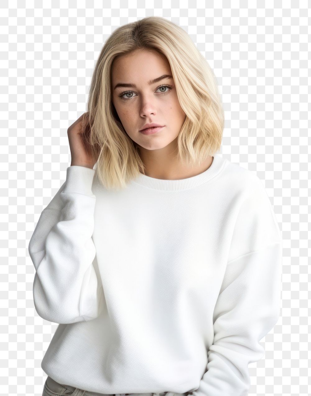 PNG Caucasian woman sweatshirt portrait blonde. AI generated Image by rawpixel.