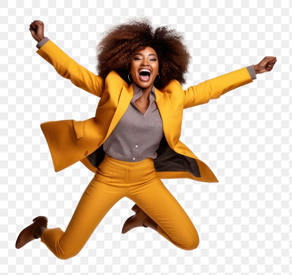 PNG Black woman jumping shouting portrait. 